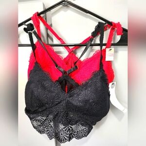 Marilyn Monroe Lace Bralette Set - Black and Red, Small, NWT, Removable Pads